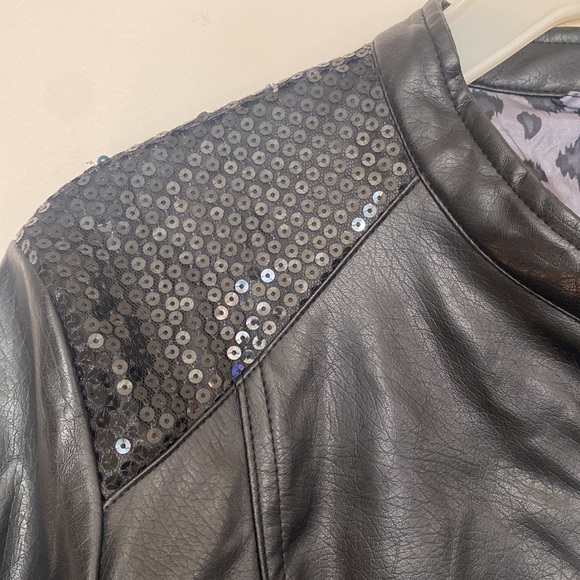 Rampage Faux Leather Sequined Moto Jacket women’s size large - Picture 3 of 11